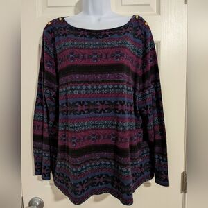 Women's 3X Lauren Ralph Lauren Striped Knit Top in Black and Purple 100% Cotton